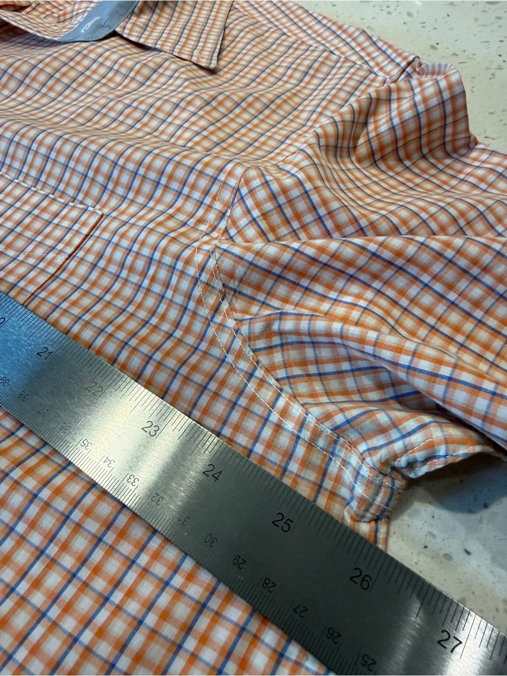 Chaps Orange and White Plaid Short-Sleeve Button-Down Shirt